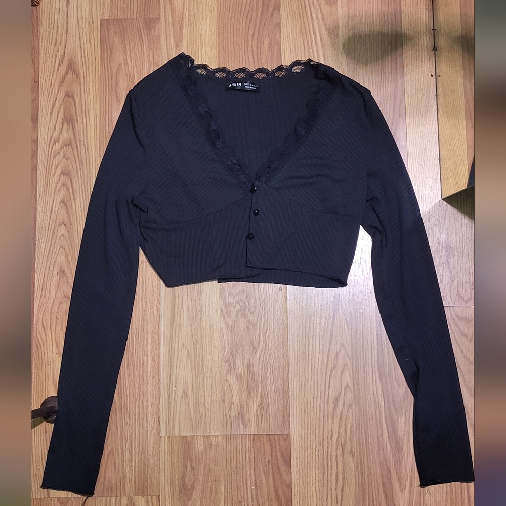 Shein Lace Longsleeve Black Crop-Top M